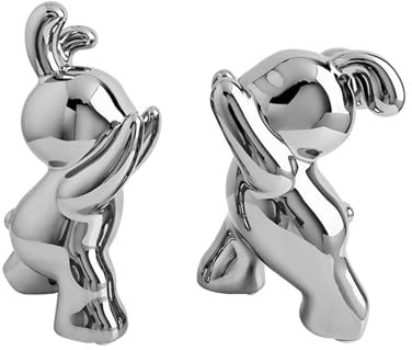 Folpus Serre-Livres décoratifs en céramique en Forme de Lapin, Figurines d'animaux, Serre-Livres pour contenir des Livres, butoirs de Livres en Forme de, Argent