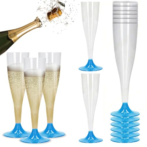 Sicignano Set 36 Calici Flute in Plastica Trasparente con Piedini Colore Azzurro 10cl ? Bicchieri Lavabili Ideali per Feste Brindisi Celebrazioni ? Perfetti per Champagne Prosecco Cocktail