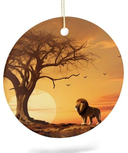 King Lion Christmas Ornaments Ceramic Xmas Hanging Pendant for Christmas Tree Party Decorations