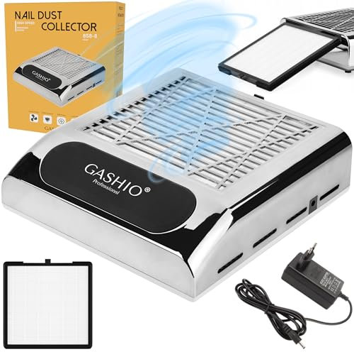 GASHIO® Staubabsaugung für nägel - Absaugung nägel - Effizient Nagelstaubsauger - Professional Nagelsauger - Absauger für gelnägel - Nail Dust Collector - Staubsammler mit HEPA Filter 80W Silber