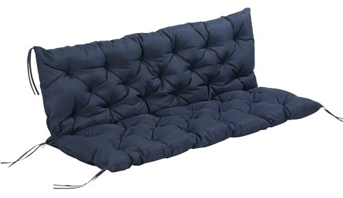 Outsunny 3 Sitzer Bankauflage 150 x 98 x 8 cm Sitzkissen mit Bändern Rückenkissen für Indoor/Outdoor Polster Auflage für Sitzbank Gartenbank Gartenmöbel Hollywoodschaukeln Dunkelblau