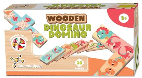 Science4you Holz-Dinosaurier-Domino für Kinder ab 3 Jahren - Kleinkind-Domino, 28-teiliges Dinosaurier-Spielzeug, Lernspielzeug für Kinder, das Geschenk der Mutter für Jungen & Mädchen 2 3 4 5+ Jahren