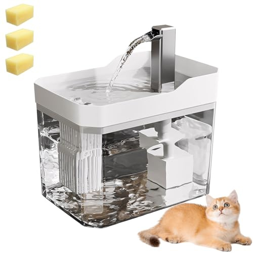 1.5L Katzenbrunnen, Trinkbrunnen für Katze Katzen Trinkbrunnen mit Schwamm Katzenbrunnen Mit Pumpe Filter Wasserbrunnen für Katzen Katzen Wassertank für Haustiere (Weiß, /)