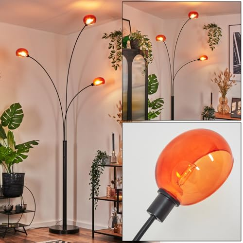 HOFSTEIN Stehleuchte Nikkala, Stehlampe aus Metall in Schwarz/Orange mit Marmorfuß, verstellbare Leuchte im modernen Retro/Vintage-Design, Schalter am Gehäuse, E14, Wohnzimmer, Schlafzimmer, Flur