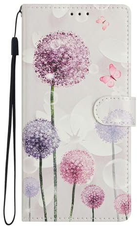 BLOTECH PU Tasche für Oppo A74 5G,Brieftasche Flip Case für OppoA74 5G, [Magnetknopf] [3 Kartenfächer] [Handschlaufe] Handytasche für Oppo A74 5G, Taraxacum mongolicum