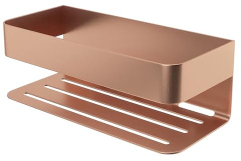 Mice - Porte-savon frontal élégant pour douche/baignoire/lavabo/évier - Fabriqué en acier inoxydable - Double système de fixation par adhésif ou vis (or rose brossé)