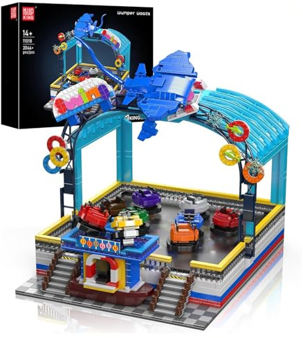 Mould King 11018 MOC Kreatives Freizeitpark-Modell Autoscooter-Bausatz Technik Klemmbausteine Bausatz mit elektrischen Komponenten für automatischen Betrieb der Autoscooter.(2044+Teile)