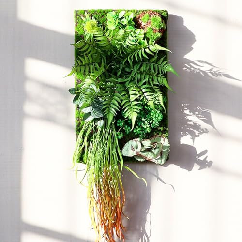 Pllrbvshs 3D Wanddekoration aus Künstlichen Pflanzen Kunstgras-Paneel mit Kunst-Sukkulenten und Farnen Wandbild für Büro, Wohnzimmer, Balkon und Garten.(J(30X50CM/11.8X19.7IN))