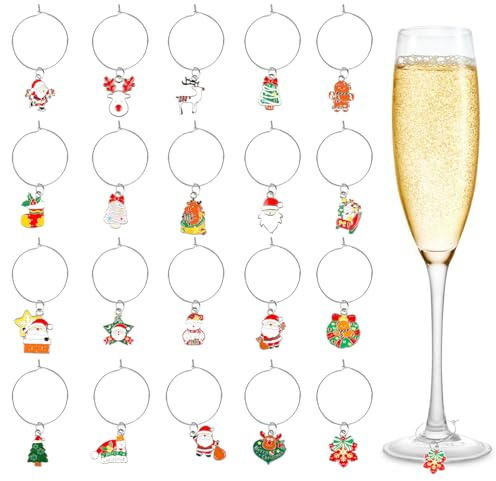 SRIZIAN 20 Pezzi Natale Segnabicchieri, Segnabicchieri per Bicchieri Charms di Vetro di Vino per Decorazione de Feste