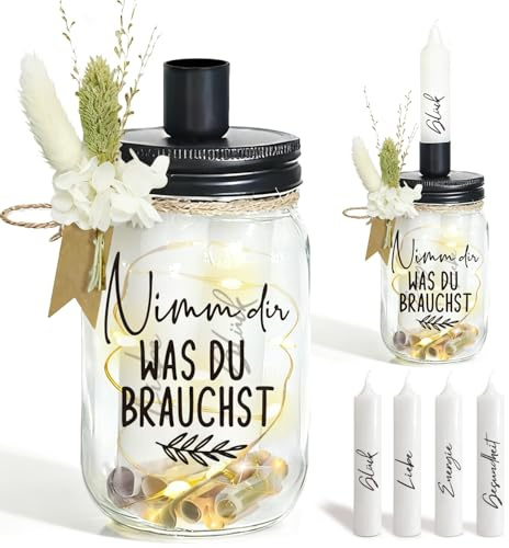 Kerzen Geschenkset mit LED Flaschenlicht Geldgeschenke, Nimm dir was du brauchst Kerzen Geschenke für Frauen Geburtstagsgeschenk Geld Leuchtflasche zum Geburtstag, Hochzeit, Party Deko