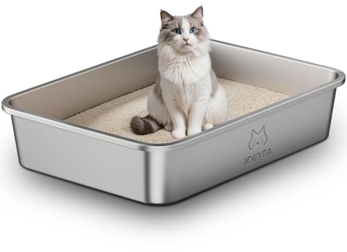 Edelstahl Katzenklo, Große Katzentoilette, XXL Katzentoilette Edelstahl Offen, Metall Katzenklo für Katzen Aller Größen & Kaninchen, Antihaftbeschichtet, Geruchsfrei, Leicht zu Reinigen, 70x50x15cm