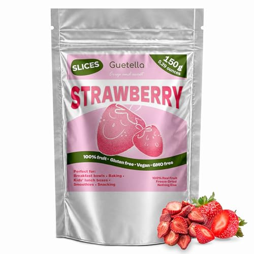 Fraises lyophilisées, fruits en tranches, 100 % fruits séchés, naturel, sans additifs, qualité supérieure, chips de fraises, végan, snack sain, fruits purs.