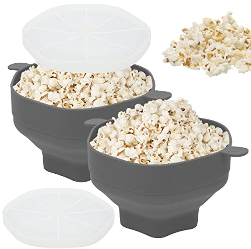 2 Stück Popcorn Mikrowelle Silikon Groß Popcorn Maker mit Deckel Griff Hitzebeständig Faltbar Tragbar Langlebig Bpa-Frei Spülmaschinenfest Popcornbecher für Popcorn-Fans (Grau)