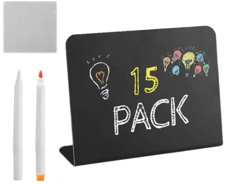 Kreide-Schilder Set - 15x Mini-Tafel, Tischaufsteller, Marker zum Beschriften von Hand, Dekoelement für Events, kreatives Essen, funktionales Partystück