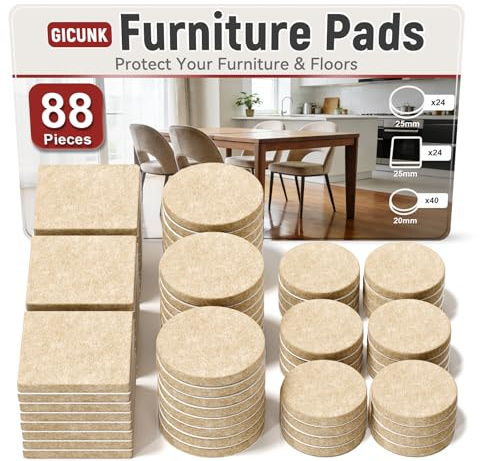 GICUNK 88 Stück Filzgleiter für Stühle Selbstklebend – Beige | Filz Möbelgleiter 4mm Dicke, Felt Gliders für Hartböden, Bodenschoner für Stühle, Schutz vor Kratzern, Geräuschreduzierung