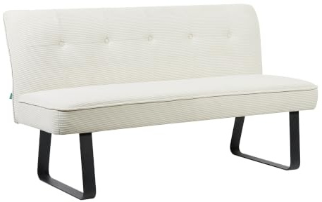 DUBI Möbel Sitzbank Emilia 160 cm mit Federkernpolsterung – Moderne Esszimmerbank Cord Creme – Gepolsterte Küchenbank mit 17 cm Polsterung & Metallbeinen Schwarz