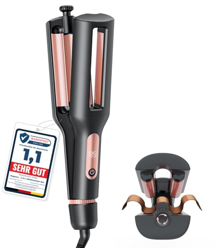 4 In 1 Ajustable Rizador Pelo Ondas, Plancha ondas Surferas Waves, Oro Rosa | 22/25/32/38mm Plancha Ondas Sirena, Ondulador de Pelo con Pantalla Digital, Anti-escaldamiento, 30S Chauffage, 140°C-210°C