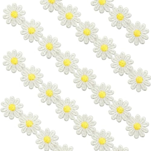 5 Yard Spitzenband Blumen, 25mm Zierband Spitzenborte Stickerei Dekoband Geschenkband Tischdeko Gänseblümchen Borte für Basteln Handwerk Nähen Hochzeit Deko (Gelb und Weiß)