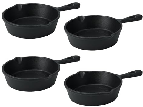 Carousel Home Set of 4 Cast Iron Tapas Pans, 12cm Mini Frying Pan Skillets with Pouring Spouts, Oven to Table Mini Cast Iron Dishes