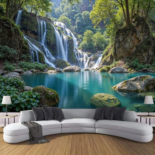 Fotomural Cascadas Lagos 200x140cm papel pintado TNT, fotomural panorámico Bosques Paisajes Naturales, Mural de Pared, Decoración de Pared para Salón y Habitación