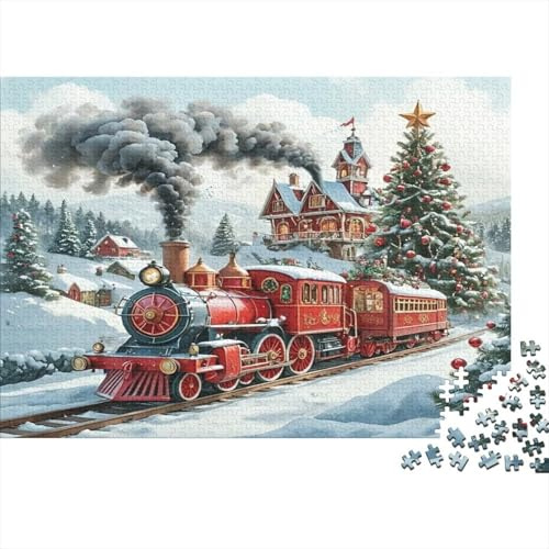 Christmas Train beside Tree Top Search 1000 Pieces Paper Puzzle for Adults Educational Winter Train Scene Paper Jigsaw Gift for Home Decor 70x50cm/1000pcs