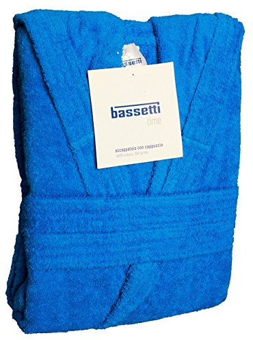 Bassetti Nuovo Accappatoio 100% Spugna di Puro Cotone Tinta Unita Lungo con Cappuccio e Tasche Altamente Assorbente Uomo Donna Unisex S-5XL (L, Azzurro)