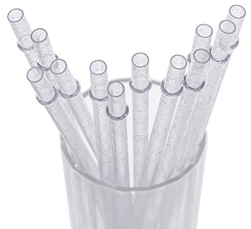 DAKOUFISH 9 Inch Reusable Plastic Glitter Sparkle Drinking Straws,BPA-Free,for 16oz 20oz Tumblers/Jars,12 Straws with One Cleaning Brush (9inch Clear)