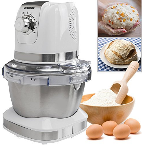 Syntrox Germany KM-600W Küchenmaschine Knetmaschine Mixer, Edelstahl-Behälter, 4 Liter, creme