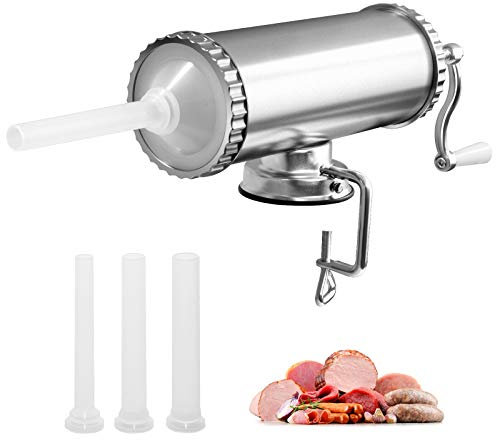 GOPLUS Wurstfüller 2,5 KG, Wurstfüllmaschine Edelstahl, Wurstmaschine Manuell, Wurstpress Wurstspritze, aus Alulegierung, inkl. 3 Fülltüllen