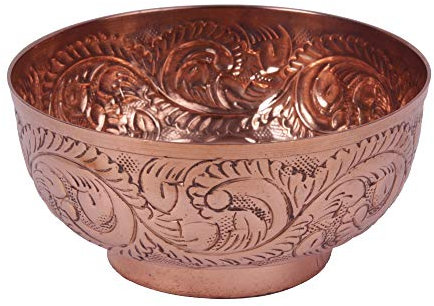 copper embossed mixing bowl, 100% pure heavy gauge - multipurpose Use of Antique Copper Serving Bowl For Candy, Salad, Egg Beating - Decorative Copper Bowl For Your Kitchen,medium size diameter 6 inch