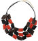 Coiris Halskette für Damen, 3 Lagen, große facettierte Holzperlen, Statement-Halskette für Frauen, klobiges Halsband (N0018) (Black Mix)