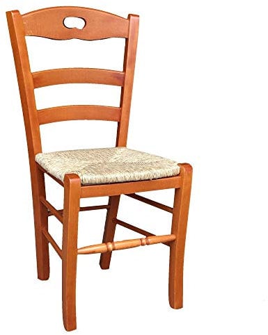 OKAFFAREFATTO MADDALONI Chaise de salle à manger en bois peint en cerisier avec assise en paille