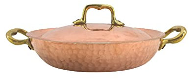 Artisanatodaloise Casserole en cuivre avec couvercle artisanal fabriqué en Italie diamètre 21 cm Casserole cuivre diamètre 21 cm