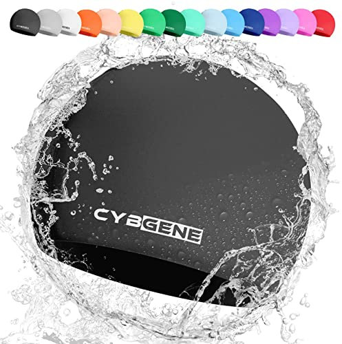 CybGene Silikon Badekappe für Kinder, Schwimmkappe Bademütze für Damen und Herren Unisex, Große, Schwarz