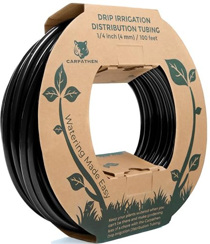 CARPATHEN 1/4 Drip Irrigation Tubing - 100 ft Black Drip Irrigation Hose Perfect for DIY Garden Irrigation System, Hydroponics, Misting Tubing, or as Blank Distribution Tubing for Any Garden Project