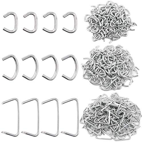 Keadic 1500Pcs 3/8 1/2 3/4 Galvanized Hog Rings Assortment Kit, Professional Upholstery Hog Rings Installation Kit for Furniture Upholstery, Bungee Shock, Meat & Sausage Casings, Animal Pet Cage
