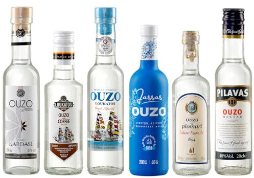 OUZO Probierset 6x 200ml | Feinster Ouzo aus Griechenland | Variante 1 | Kardasi, Loukatos Coffee, Loukatos, Jassas, Plomari, Pilavas