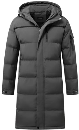 Allthemen Mens Down Jacket Mid Length Hooded Padded Coat Parka Grey M