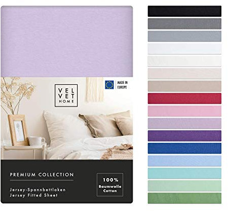 VelvetHome Spannbettlaken 90x200cm 100% gekämmte Baumwolle Made in EU Jersey Bettlaken 90x200 bis 25 cm Matratzenhöhe Spannbetttuch 90x200 Premium Qualität Schönen Farben Lila 90 x 200