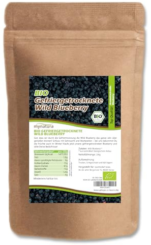 Mynatura gefriergetrocknete Bio Wildheidelbeeren I Heidelbeere I Früchte I Beeren I Naturprodukt I Bio-Qualität I Beutel (2x 200g)