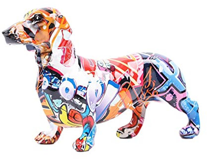 Kreative bemalte bunte Dackel Hund Dekoration Zuhause Modern Weinschrank Büro Dekor Desktop Harz Handwerk Miniaturen Statue (21,8 x 7,9 x 14 cm)