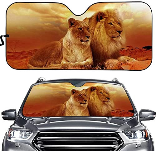 Cumagical Lion Car Front Window Sun Shade Animal Design Windshield Sun Visor Universal Fit for Most Cars,Block UV Sunlight Hitze,Keep Your Vehicle Cool