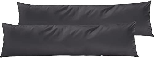 Pure Label 2er Set Mako Satin Seitenschläferkissen 40x145 cm aus Baumwolle in dunkelgrau - Traumhaft weicher Kissenbezug für Seitenschläfer passend zu unserer Bettwäsche Sets