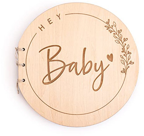 Babyparty Gästebuch mit Holzeinband, Baby Shower Erinnerungsalbum, Hey Baby Gästebuch Babyparty Mädchen und Junge, Geschenke für eine Babyparty, Holz Gästebuch als Baby Shower Geschenk - Mikito