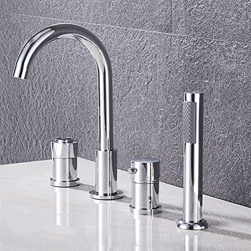 Wannenrandarmatur 4-Loch Badewannen-Armatur Knopf Badewannen-Armatur Wannenrandkombination Multifunktions Wannenrand Badewanne Armatur Set für Badezimmer,Chrom