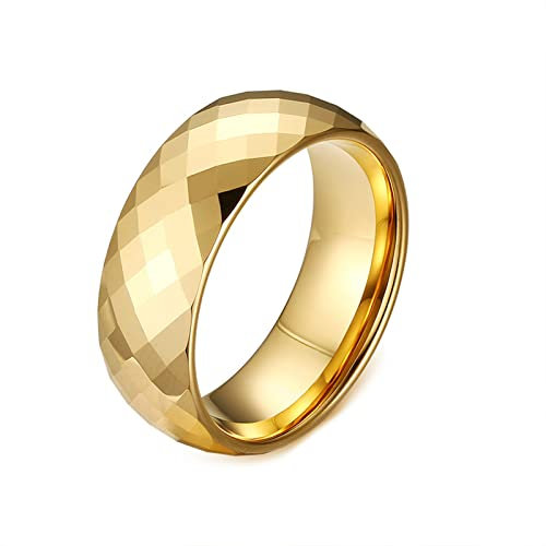 Ayoiow Herrenring Biker, Wolfram Ring Tungsten 8 mm Einfach Band Poliert Hochzeit Band Gold Ring Größe 62 (19.7)