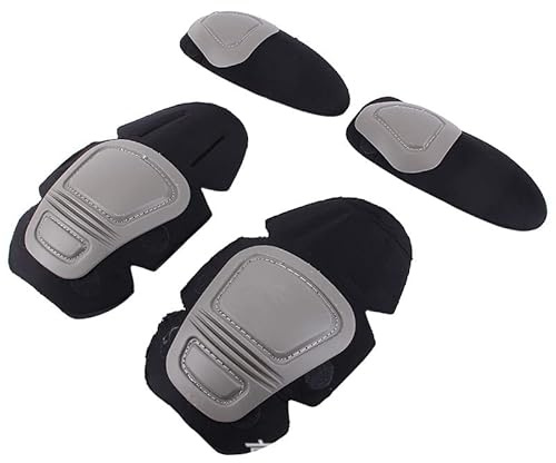 Uugood Taktische Knie und Ellbogenschützer Knieschützer Knieschoner Ellenbogenschützer Militär Protektoren Set für CS Paintball Jagd Airsoft, Grau
