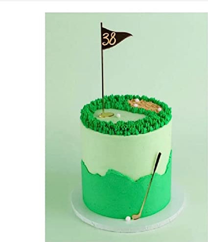 Personalised Gold Mirror Acrylic Golf Age Flag & Club Cake Topper