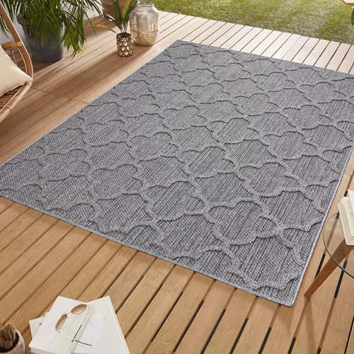 SIMPEX Outdoor Teppich, Skandinavisches Design, Grau, 240 x 340 cm, Für Küche, Balkon, Terrasse, Garten, Picknick