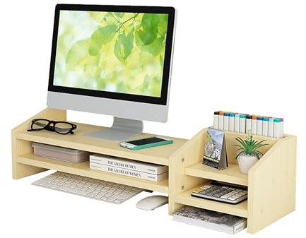 Catekro Monitorständer Weiß-Ahorn, Monitorerhöhung, Monitor Unterbau, Monitor Erhöhung Weiß-Ahorn, Bildschirmerhöhung Weiß-Ahorn für PC Computer Laptop Drucker (Weiß-Ahorn)